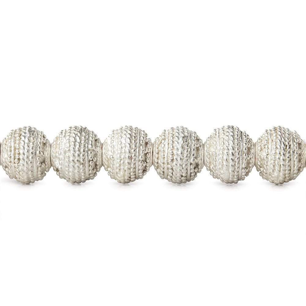 8mm Sterling Silver plated Copper Bead Round Miligrain Body 8 inch 28 pcs - Beadsofcambay.com