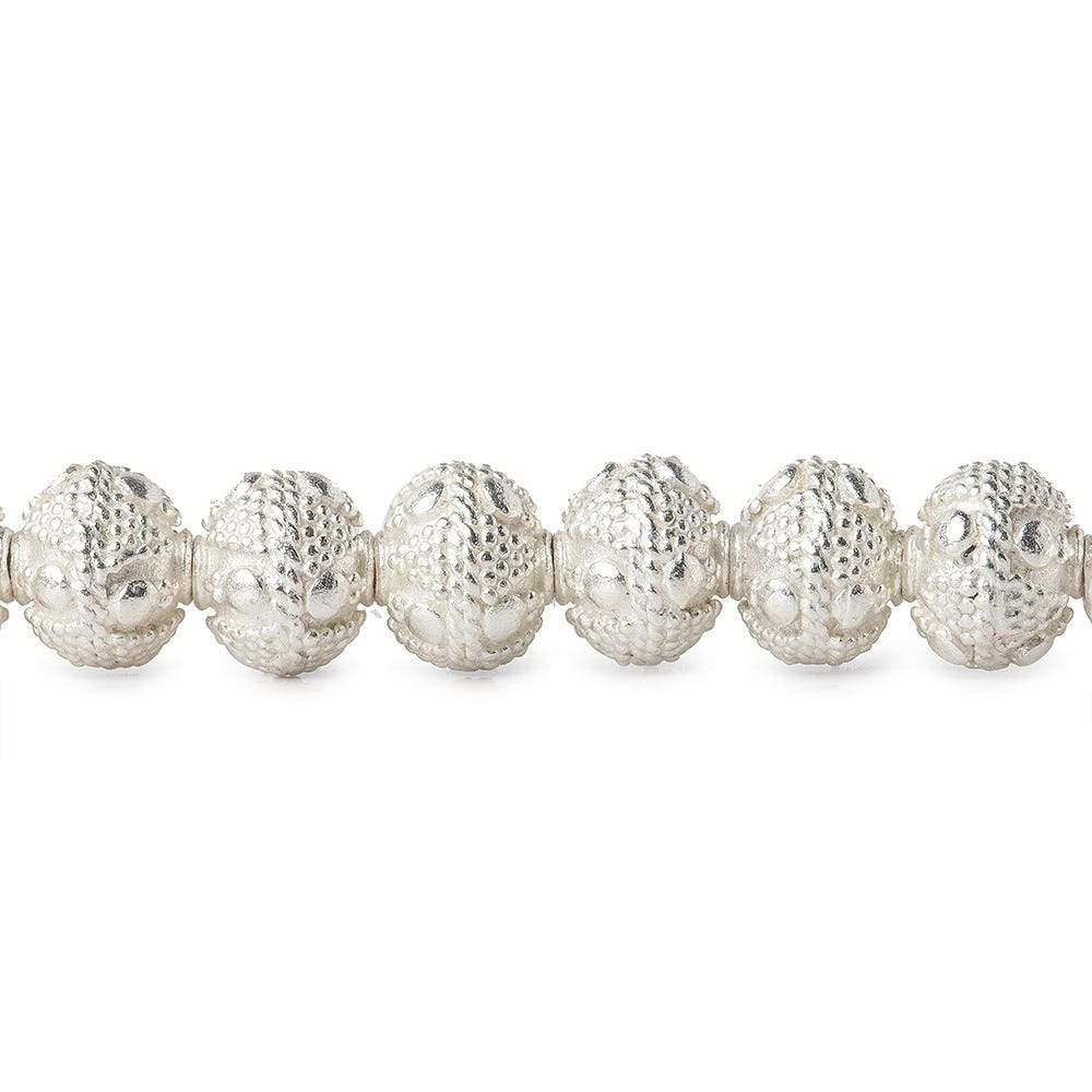 8mm Sterling Silver plated Copper Bead Round Miligrain Design 8 inch 28 pcs - Beadsofcambay.com