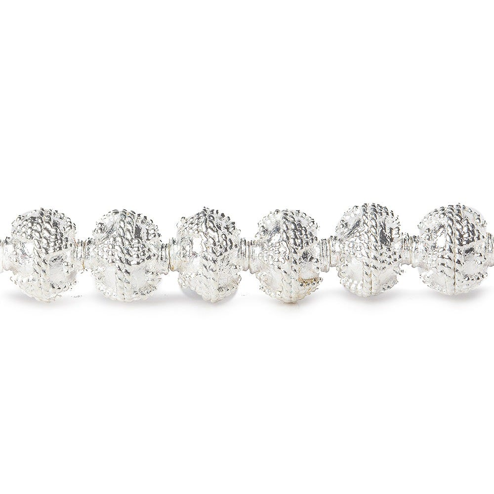8mm Sterling Silver Plated Copper Bead Round Miligrain Triangles 8 inch 28 pcs - Beadsofcambay.com