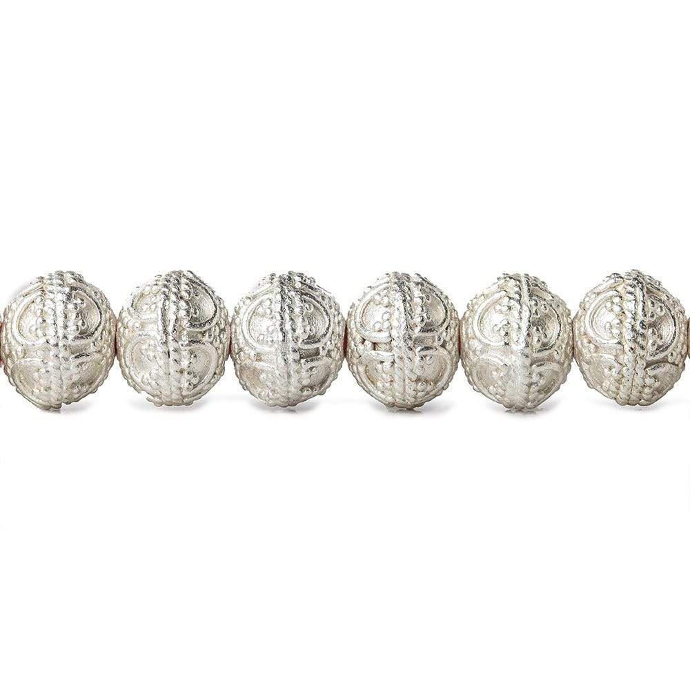 8mm Sterling Silver plated Copper Bead Round Persian Design 8 inch 28 pcs - Beadsofcambay.com