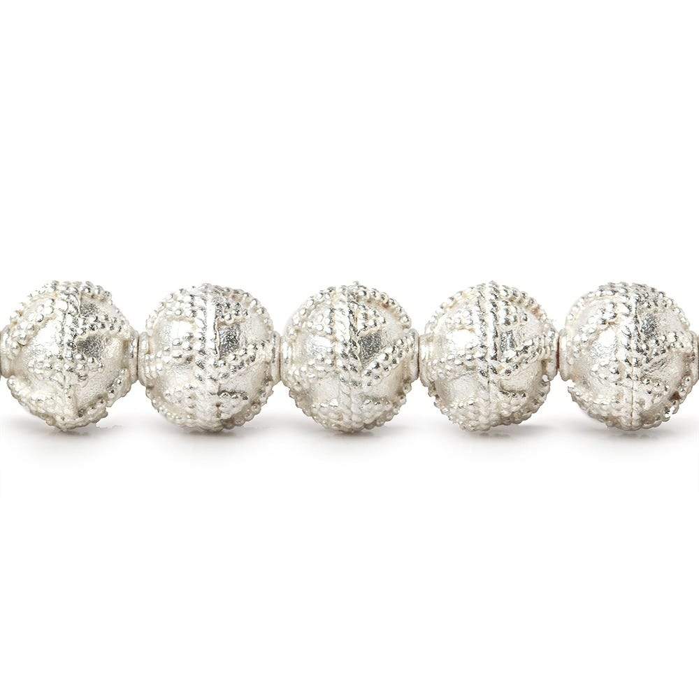 8mm Sterling Silver plated Copper Miligrain Round Bead 8 inch 27 beads - Beadsofcambay.com