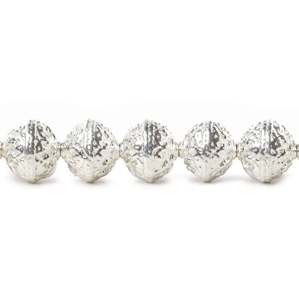 8mm Sterling Silver plated Copper Round Embossed Bead 8 inch 27 pcs - Beadsofcambay.com