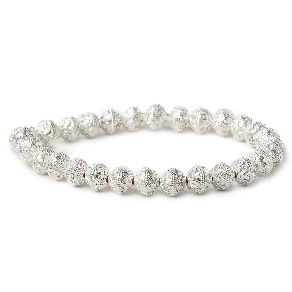 8mm Sterling Silver plated Copper Round Persian Bead 8 inch 27 pcs - Beadsofcambay.com