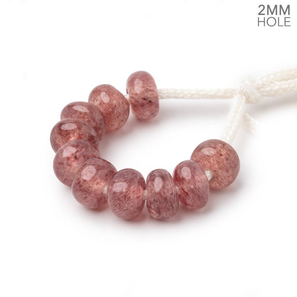 8mm Strawberry Quartz 2mm Large Hole Plain Rondelle Set of 10 - Beadsofcambay.com