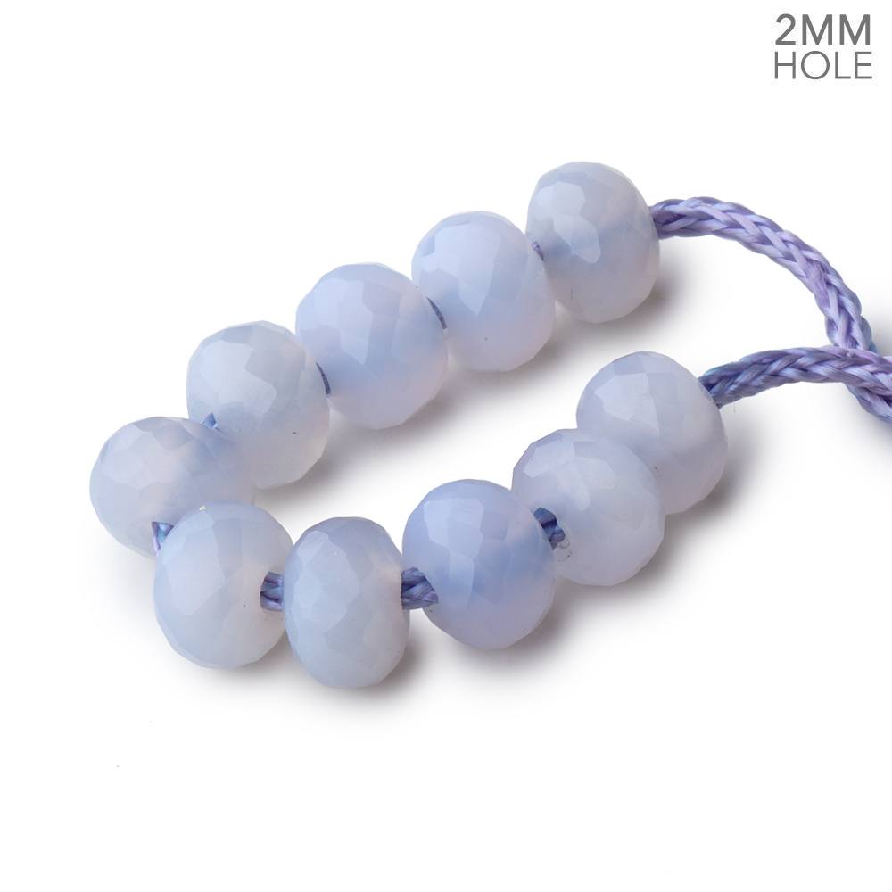 8mm Turkish Blue Chalcedony 2mm Large Hole Faceted Rondelle Set of 10 - Beadsofcambay.com