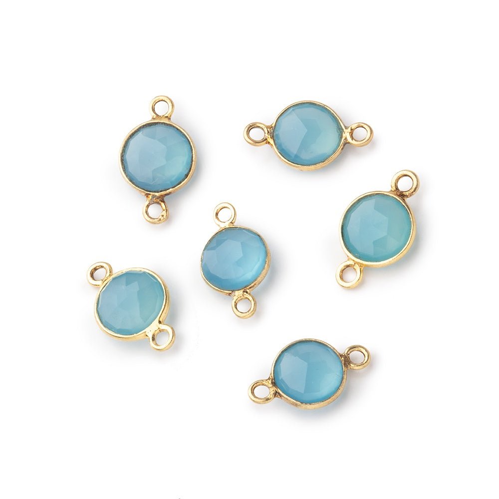8mm Vermeil Bezel Blue Chalcedony Faceted Coin Connector 1 Focal piece - Beadsofcambay.com