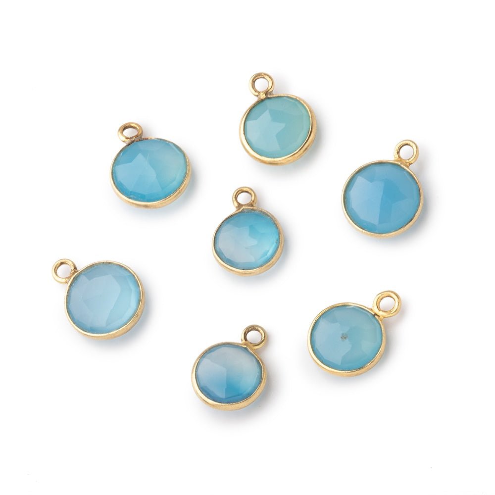 8mm Vermeil Bezel Blue Chalcedony Faceted Coin Pendant 1 Focal piece - Beadsofcambay.com