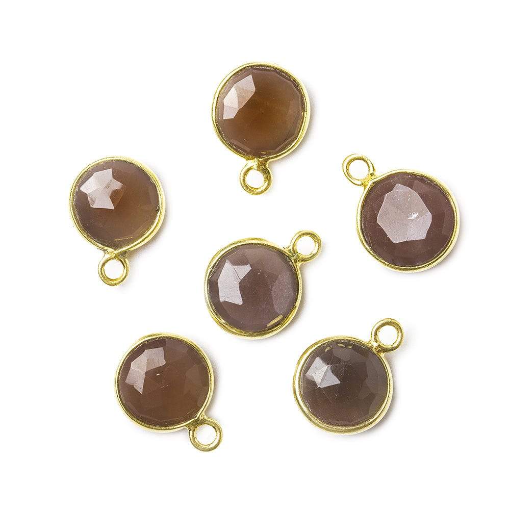 8mm Vermeil Bezel Chocolate Moonstone faceteed coin Pendant 1 piece - Beadsofcambay.com