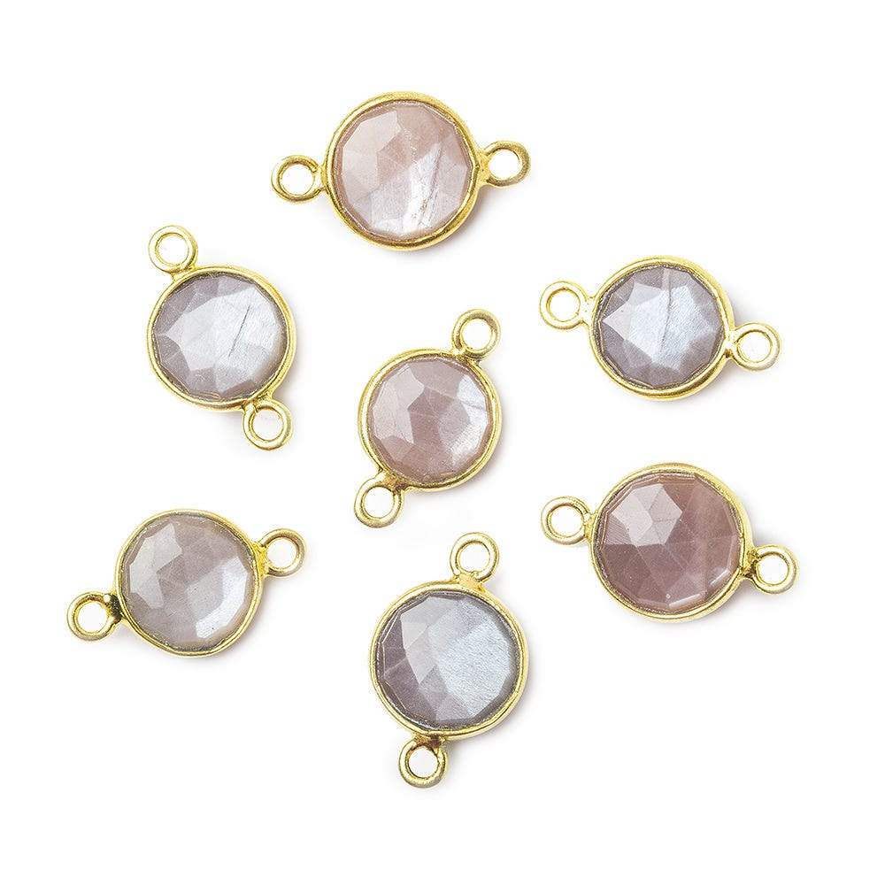 8mm Vermeil Bezel Grey Brown Moonstone faceteed coin Connector 1 piece - Beadsofcambay.com