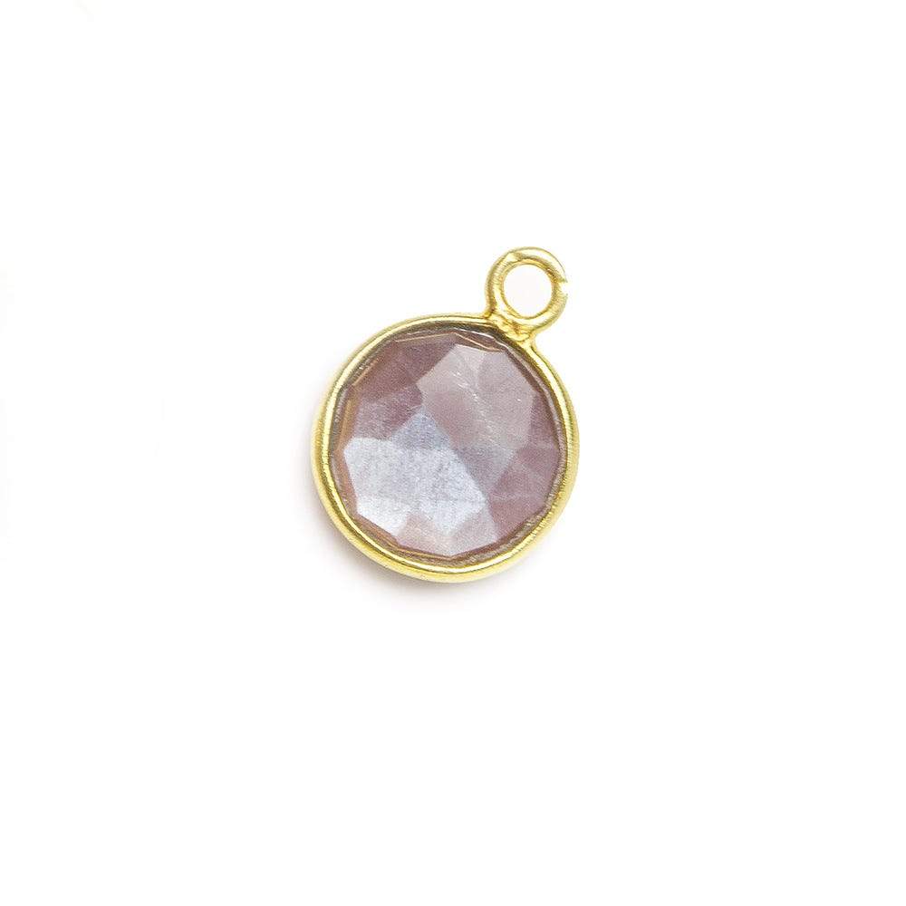 8mm Vermeil Bezel Grey Brown Moonstone faceteed coin Pendant 1 piece - Beadsofcambay.com