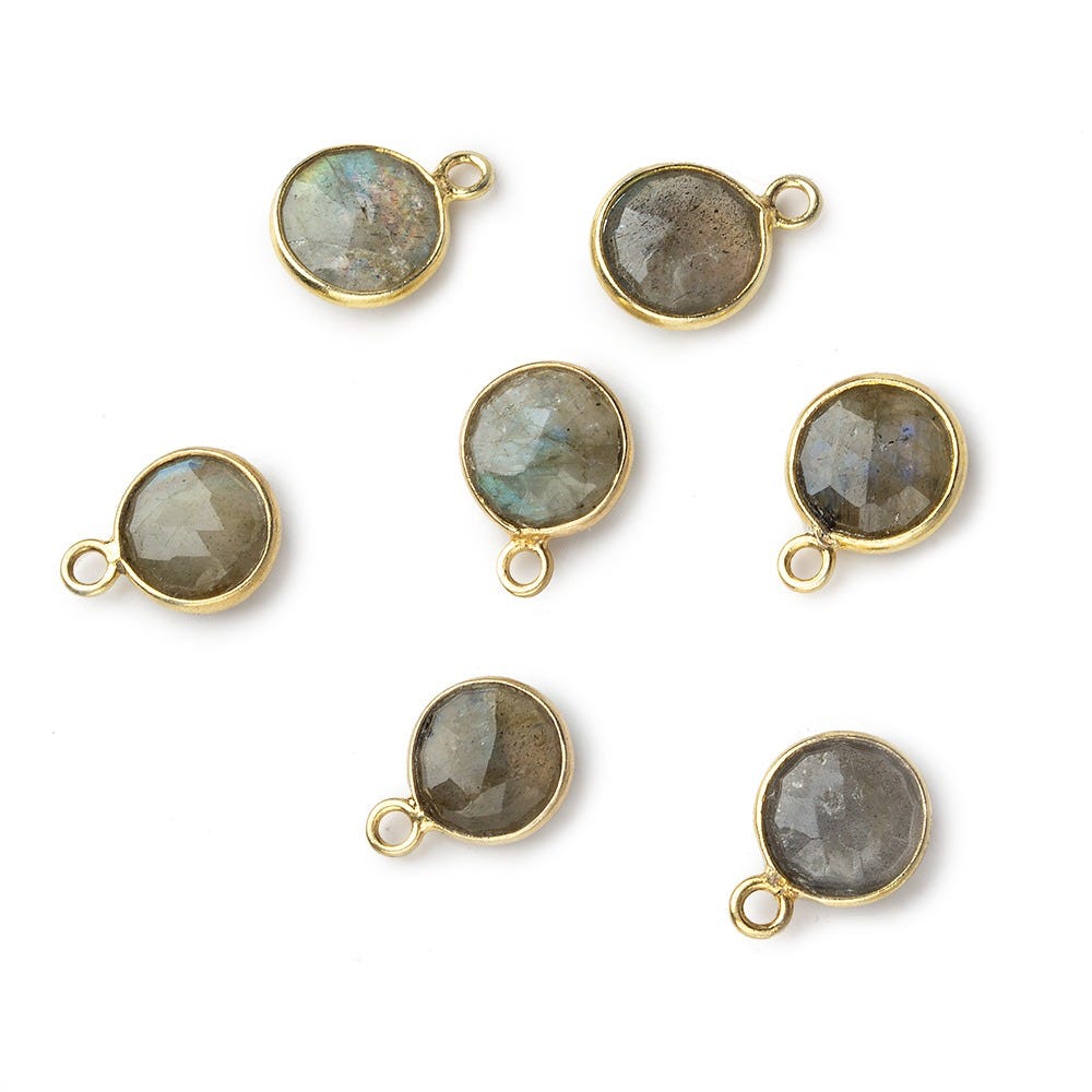8mm Vermeil Bezel Labradorite faceted coin Pendant 1 focal bead - Beadsofcambay.com