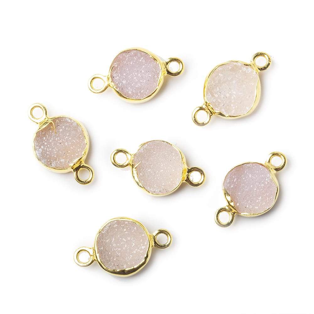 8mm Vermeil Bezel Pink Drusy Coin Connector 1 piece - Beadsofcambay.com