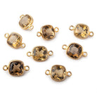 8mm Vermeil Bezel Whiskey Quartz Pavilion faceted Square connector 1 piece - Beadsofcambay.com