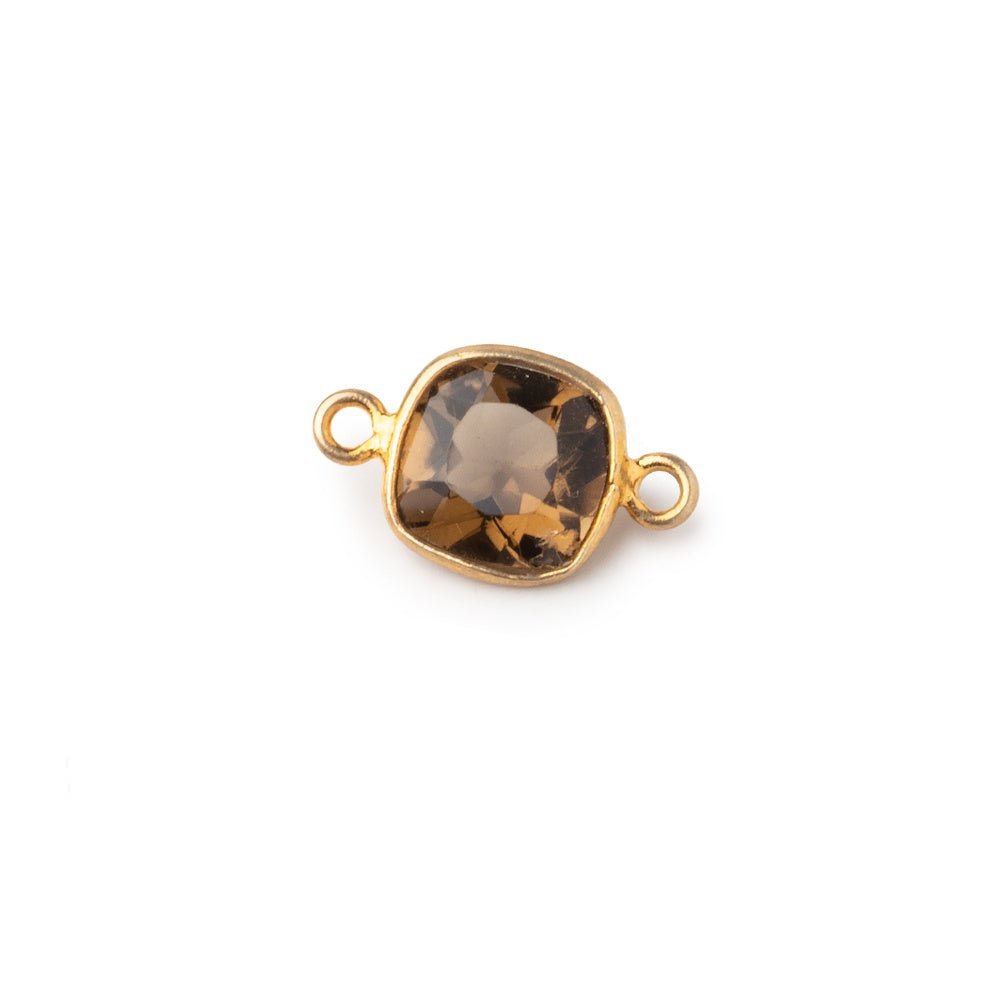 8mm Vermeil Bezel Whiskey Quartz Pavilion faceted Square connector 1 piece - Beadsofcambay.com