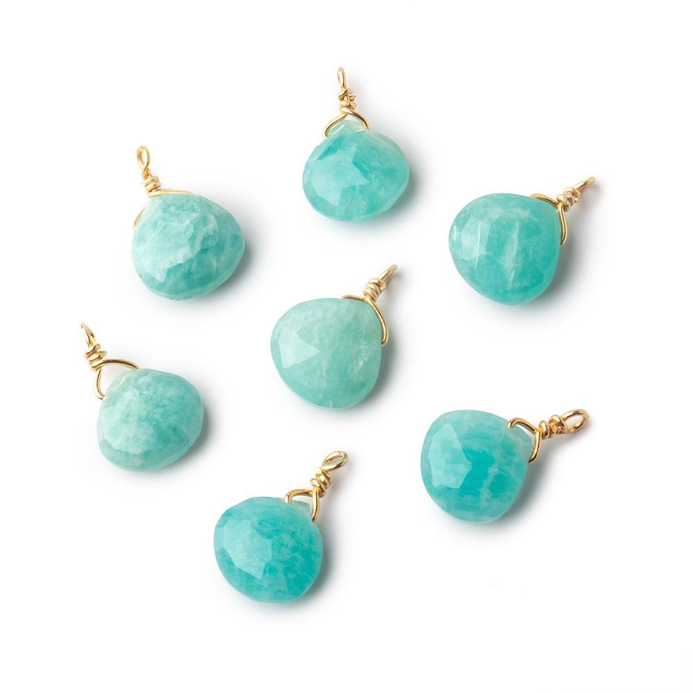 8mm Vermeil Wire Wrapped Amazonite Faceted Heart 1 Focal Pendant - Beadsofcambay.com