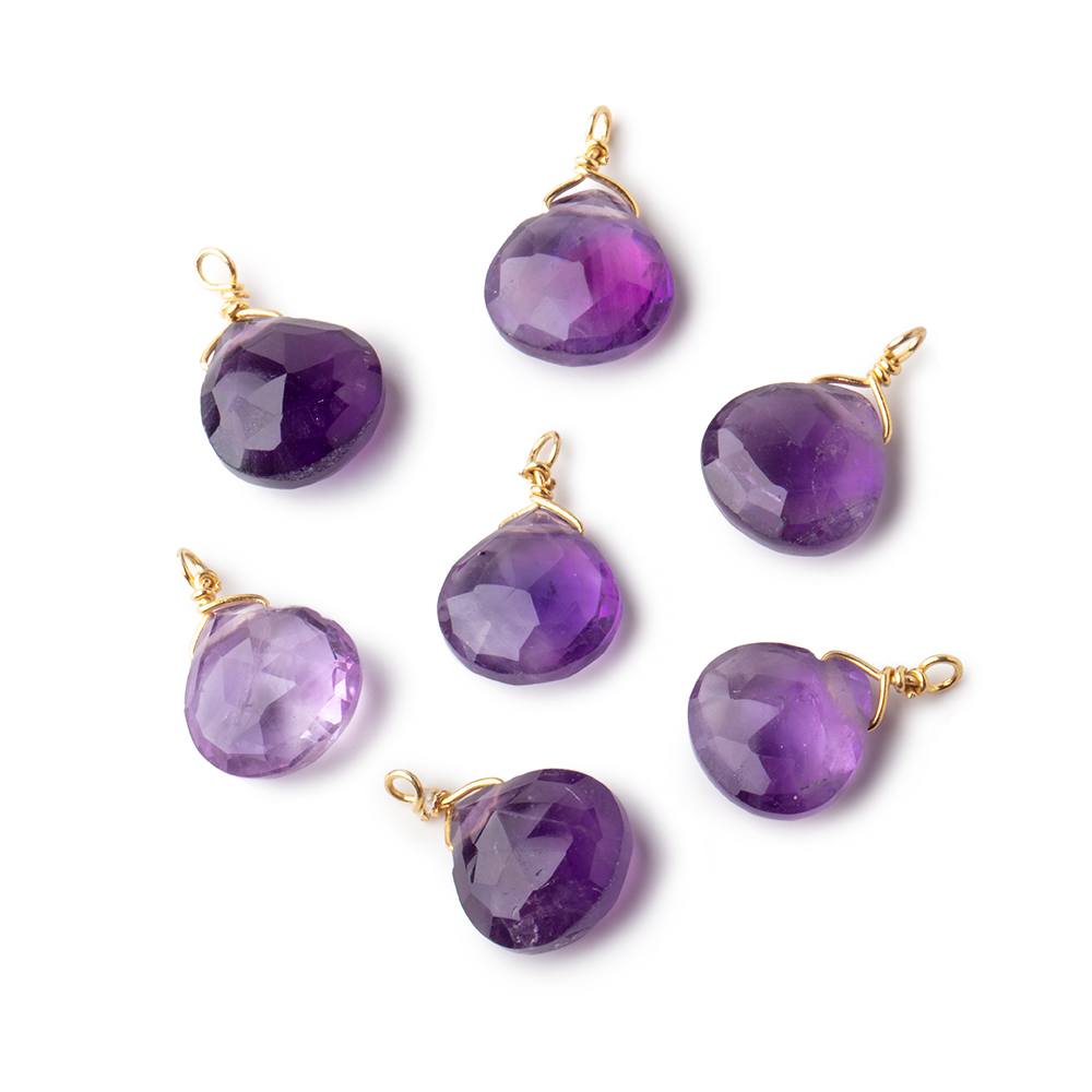 8mm Vermeil Wire Wrapped Amethyst Faceted Heart 1 Focal Pendant - Beadsofcambay.com