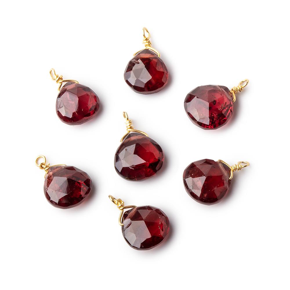 8mm Vermeil Wire Wrapped Garnet Faceted Heart 1 Focal Pendant - Beadsofcambay.com