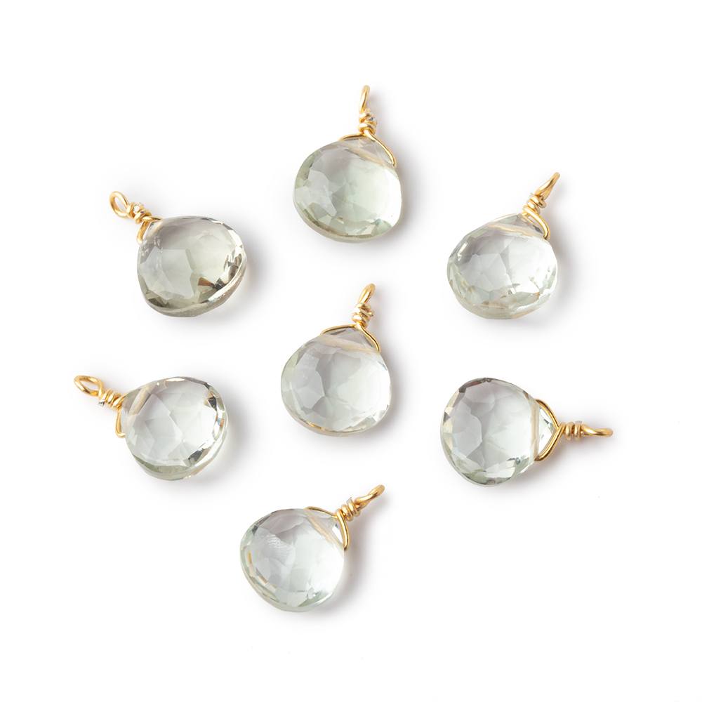 8mm Vermeil Wire Wrapped Green Amethyst Faceted Heart 1 Focal Pendant - Beadsofcambay.com