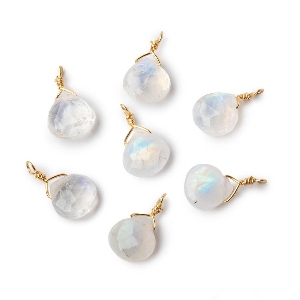 8mm Vermeil Wire Wrapped Rainbow Moonstone Faceted Heart 1 Focal Pendant - Beadsofcambay.com