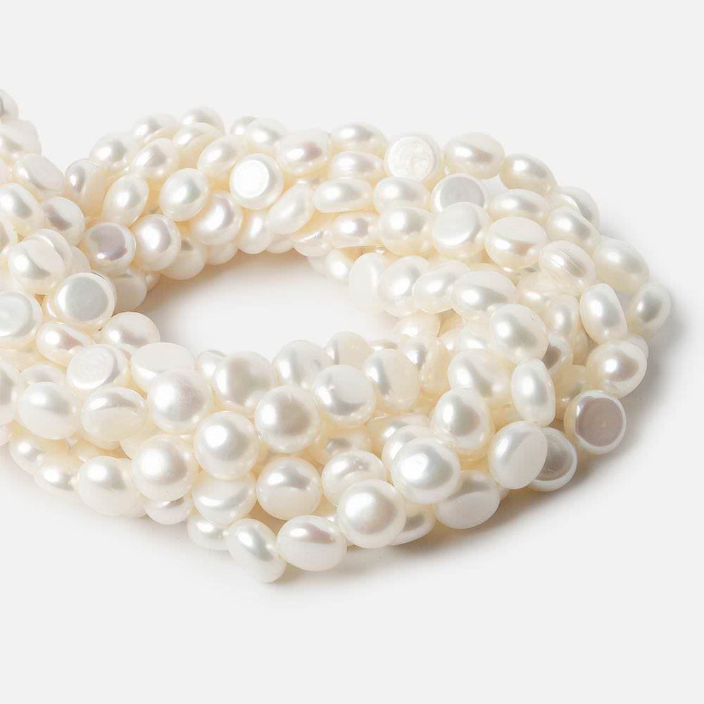8mm White Button Side Drilled Freshwater Pearls, 16 inch, 50 pieces - Beadsofcambay.com