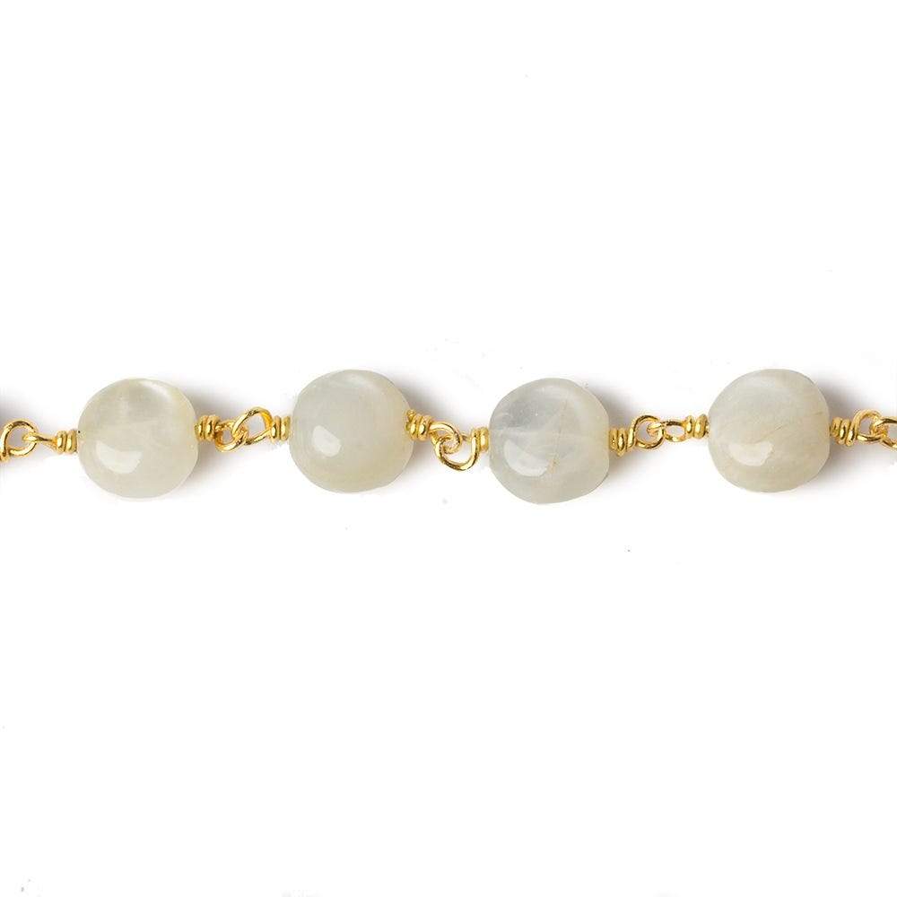 8mm White Moonstone puffy coin Vermeil Chain by the foot 23 beads - Beadsofcambay.com