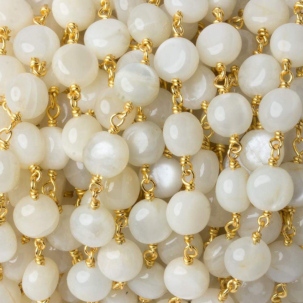 8mm White Moonstone puffy coin Vermeil Chain by the foot 23 beads - Beadsofcambay.com