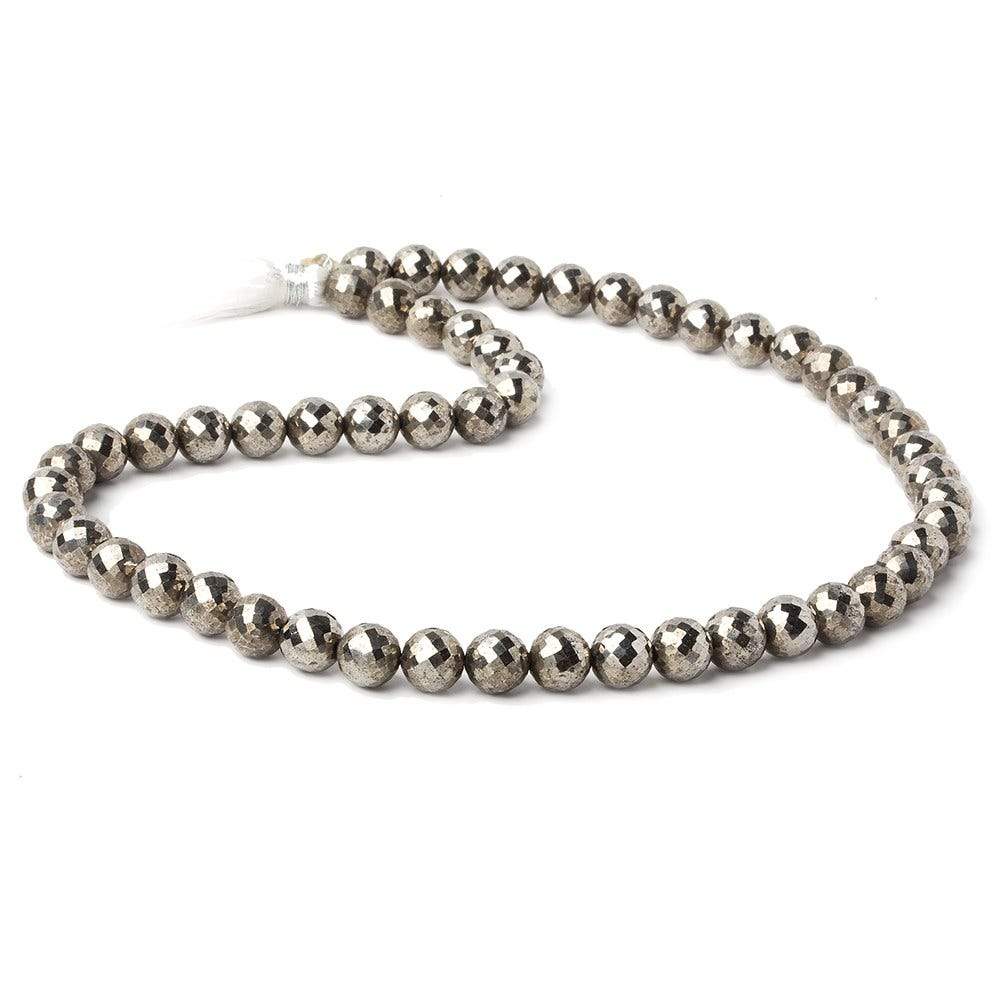 8mm White Pyrite faceted round beads 16 inch 51 pieces AAA - Beadsofcambay.com