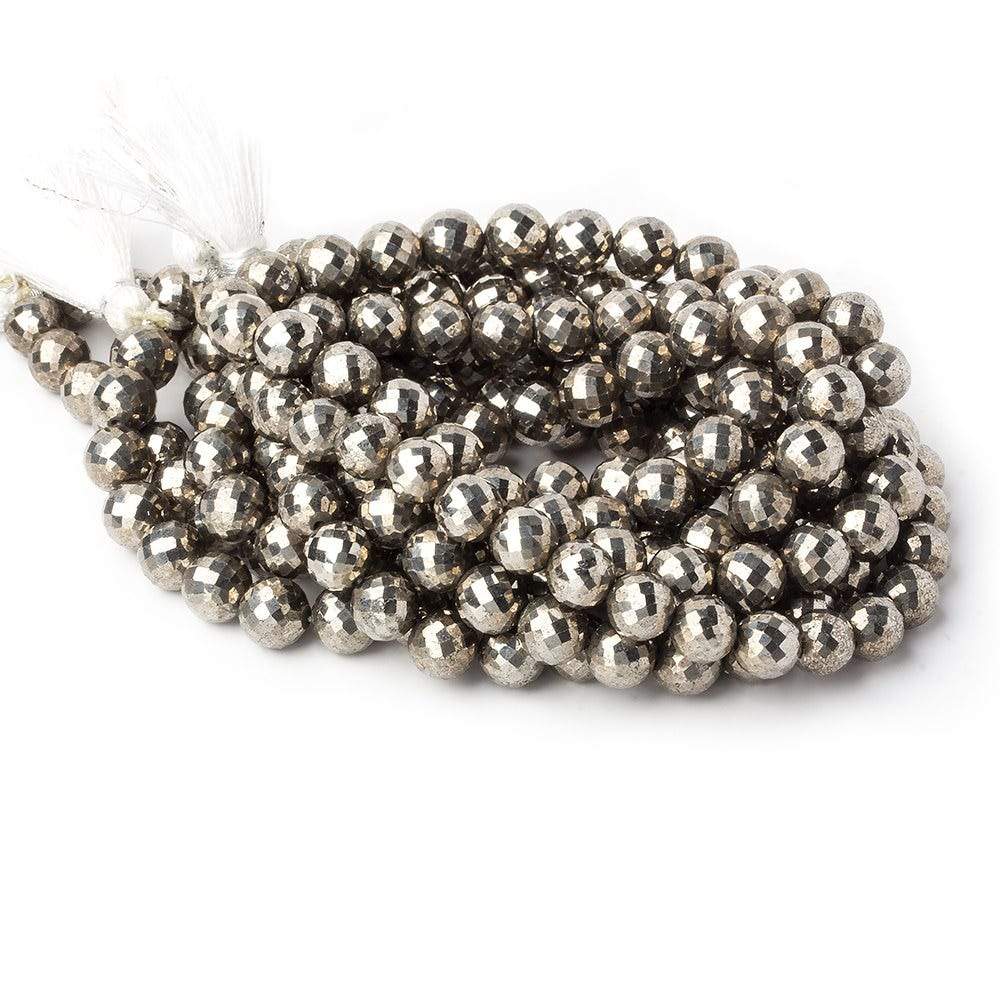 8mm White Pyrite faceted round beads 16 inch 51 pieces AAA - Beadsofcambay.com