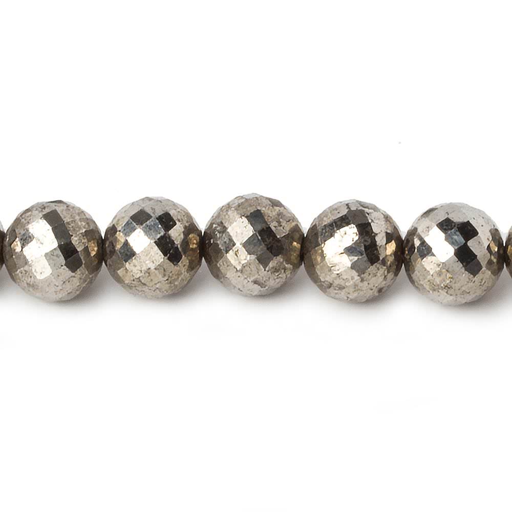 8mm White Pyrite faceted round beads 16 inch 51 pieces AAA - Beadsofcambay.com