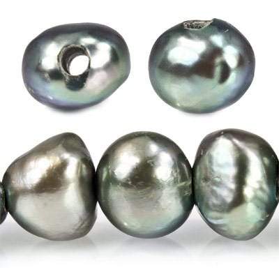 8x10-10x12mm Silver Teal Large Hole Side Drilled Baroque Freshwater Pearl - Beadsofcambay.com