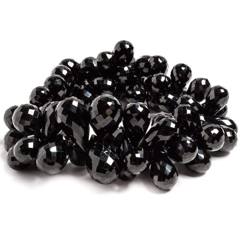 8x10mm-17x11mm Black Spinel Faceted Tear Drop Briolette 8 Inch 65 pieces - Beadsofcambay.com