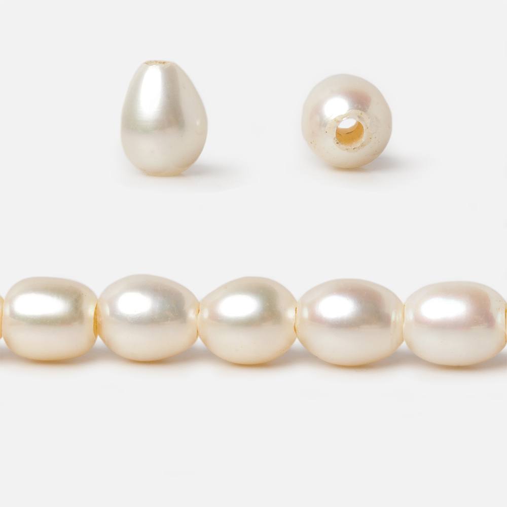 8x10mm Creamy White Straight Drilled Oval Large Hole pearls 8 inch 19 pieces AA - Beadsofcambay.com
