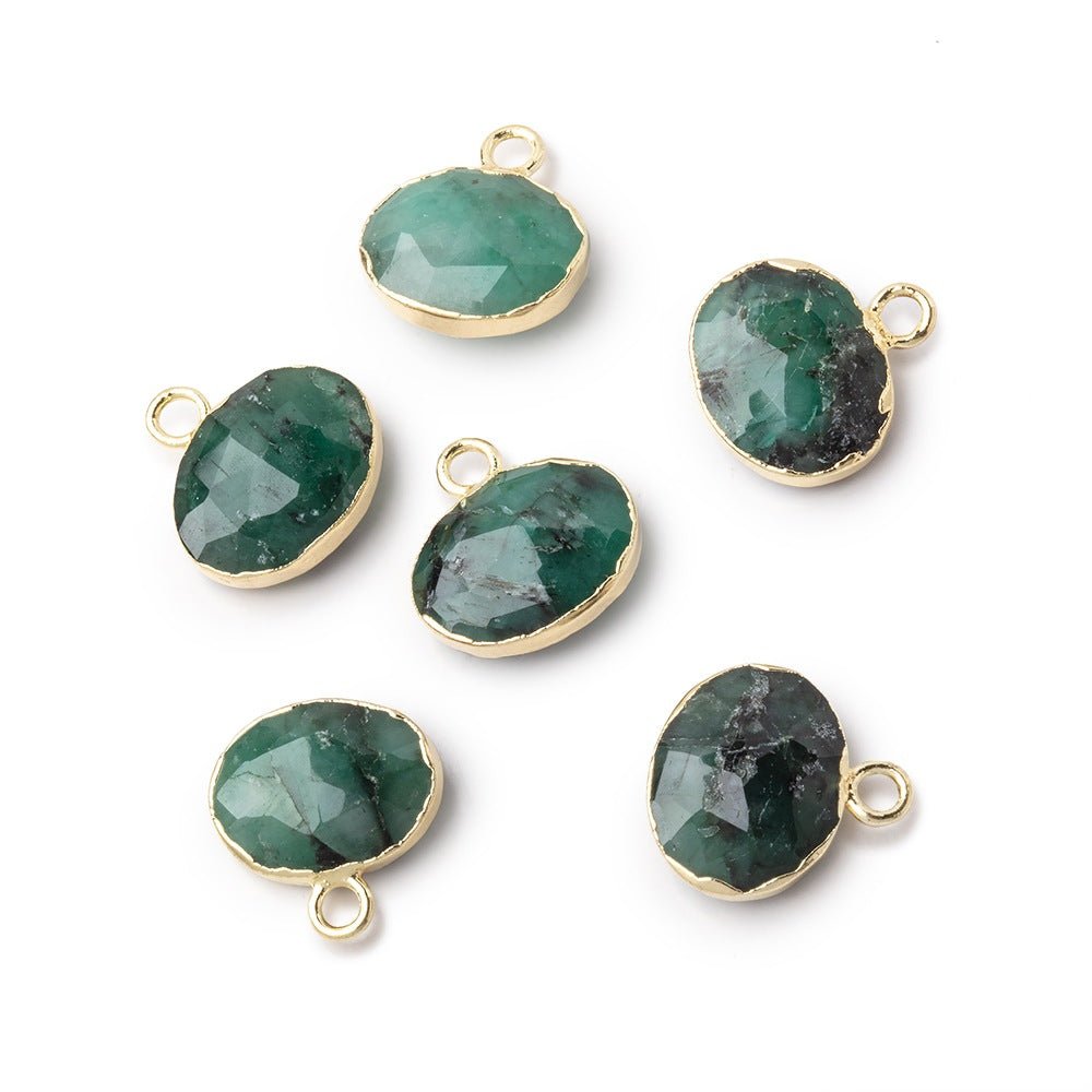 8x10mm Gold Leafed Emerald Faceted Oval Focal Pendant 1 piece - Beadsofcambay.com