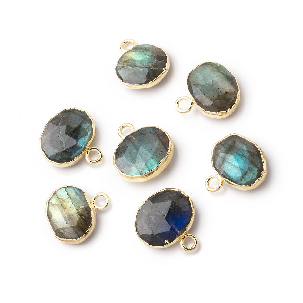 8x10mm Gold Leafed Labradorite Faceted Oval Focal Pendant 1 piece - Beadsofcambay.com