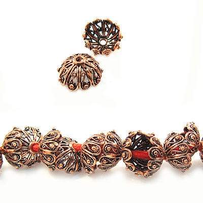 8x17mm Copper Bead Cap Filigree Design *DISCONTINUED* - Beadsofcambay.com
