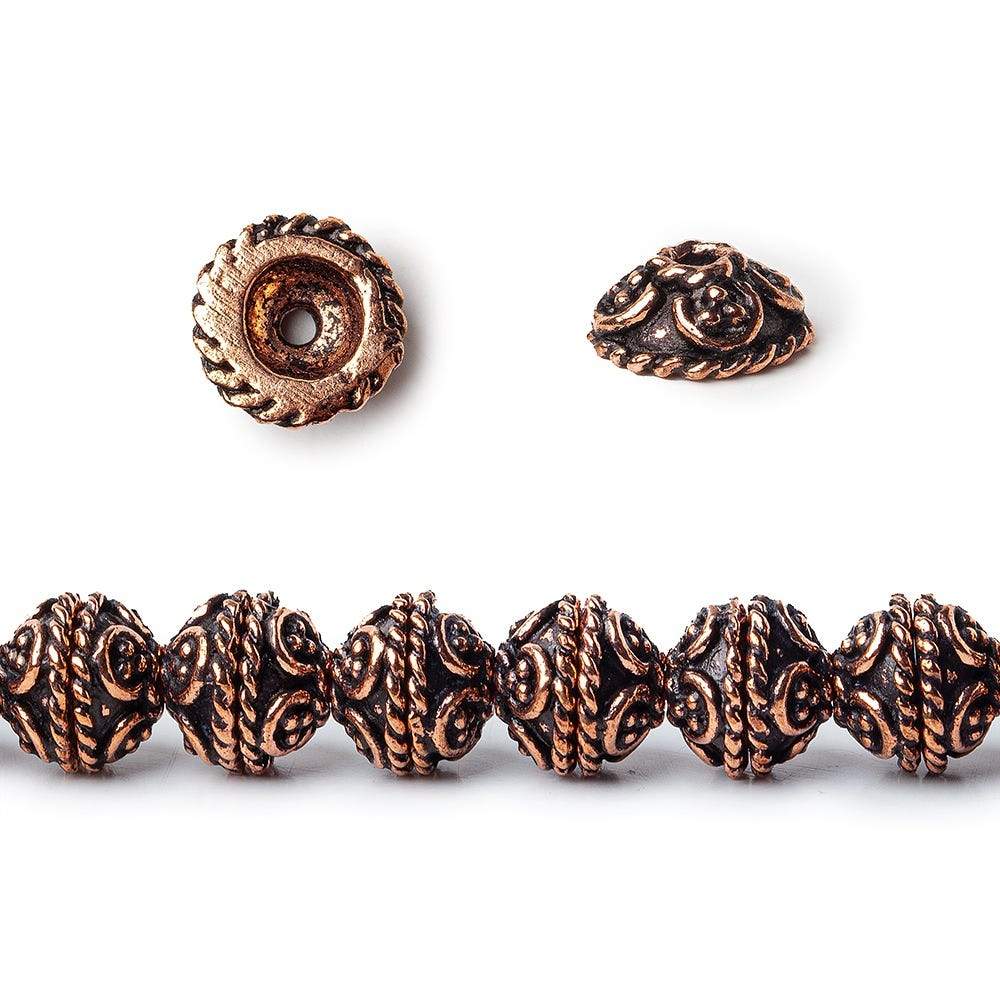 8x4mm Antiqued Copper Bead Cap with Miligrain Scroll 8 inch 52 pcs - Beadsofcambay.com