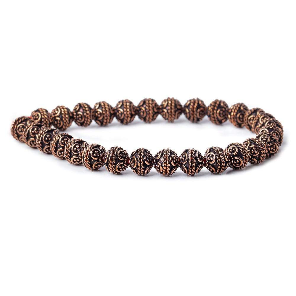 8x4mm Antiqued Copper Bead Cap with Miligrain Scroll 8 inch 52 pcs - Beadsofcambay.com