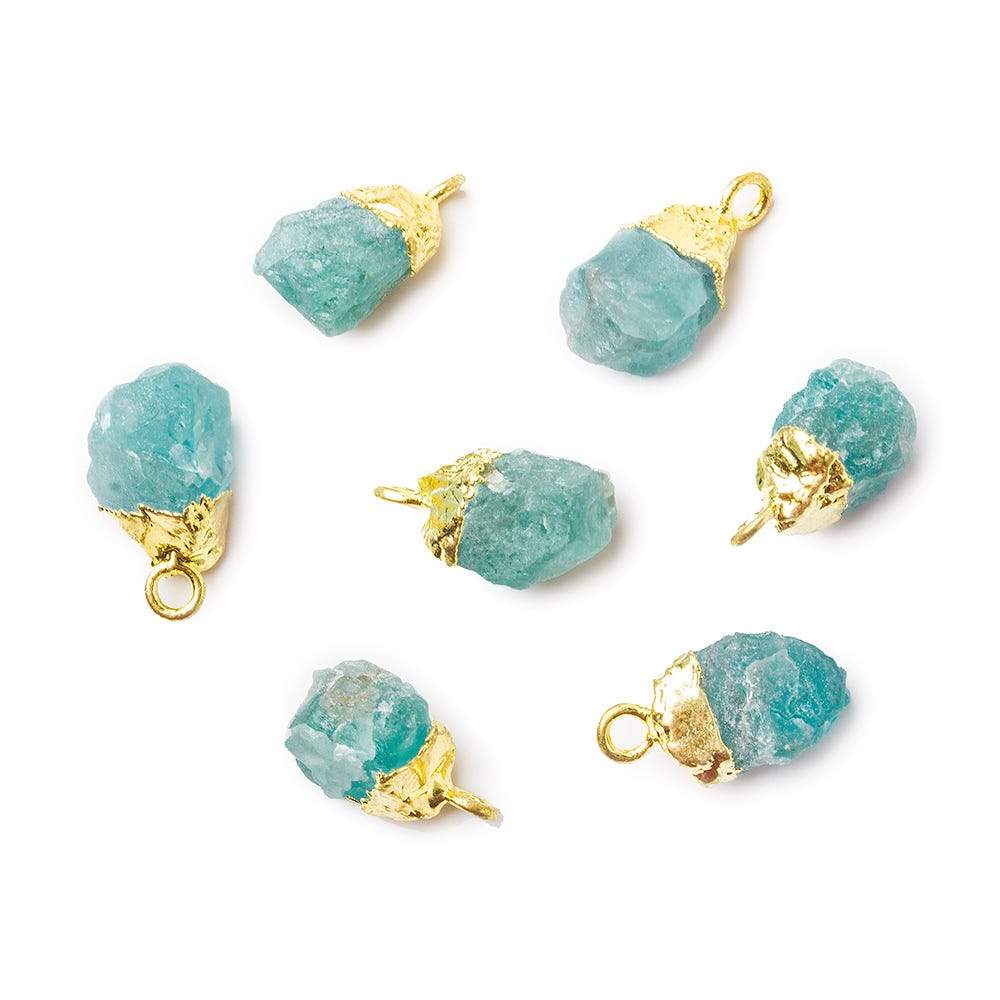 8x4x5mm Gold Leafed Sea Aqua Chalcedony Unpolished Natural Crystal Pendant 1 piece - Beadsofcambay.com