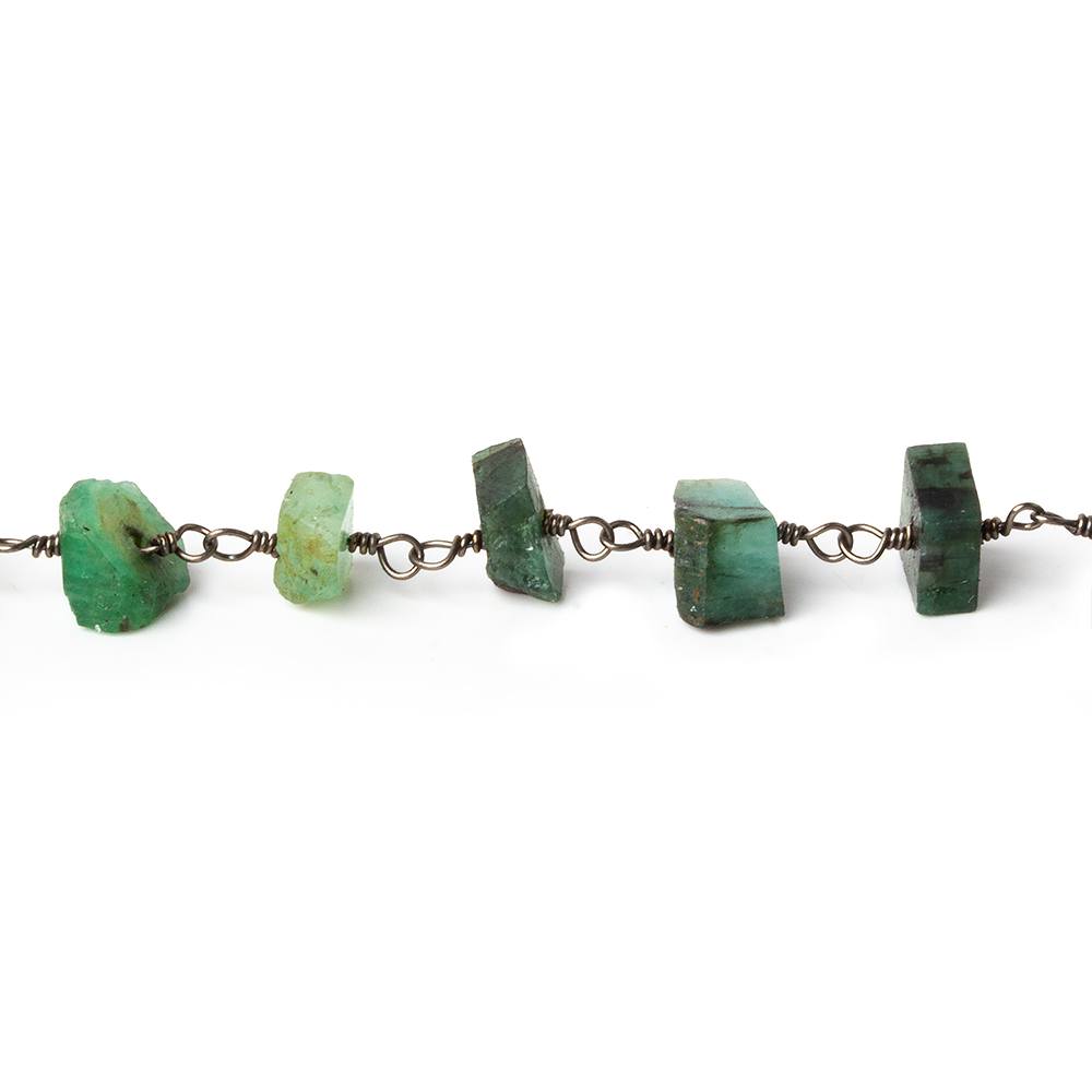 8x5-11x5mm Matte Emerald Chips Black Gold plated Chain by the foot 34 pieces - Beadsofcambay.com