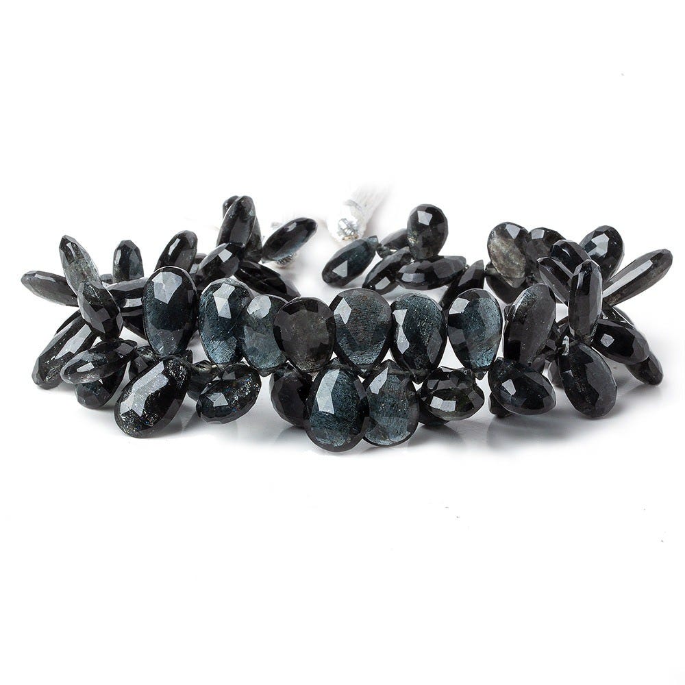 8x5-11x7mm Black Moss Aquamarine Faceted Pear Beads 8 inch 68 pieces AA - Beadsofcambay.com