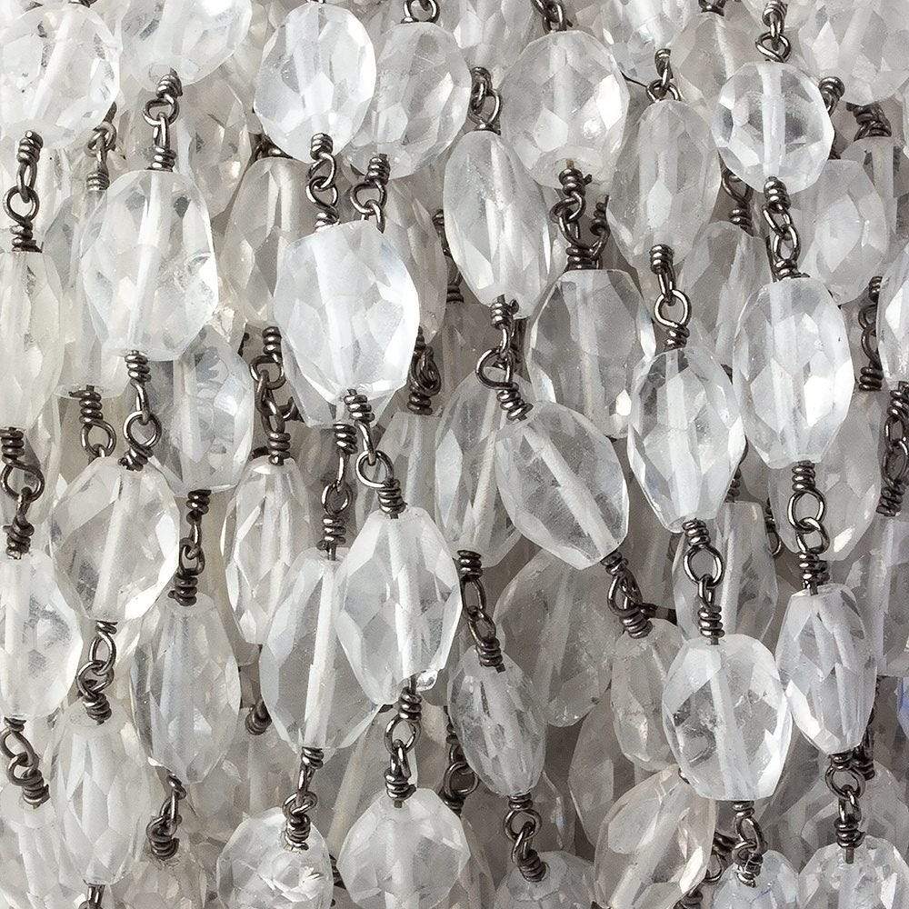 8x5-11x7mm Crystal Quartz Faceted Nugget Black Gold Chain by the foot - Beadsofcambay.com