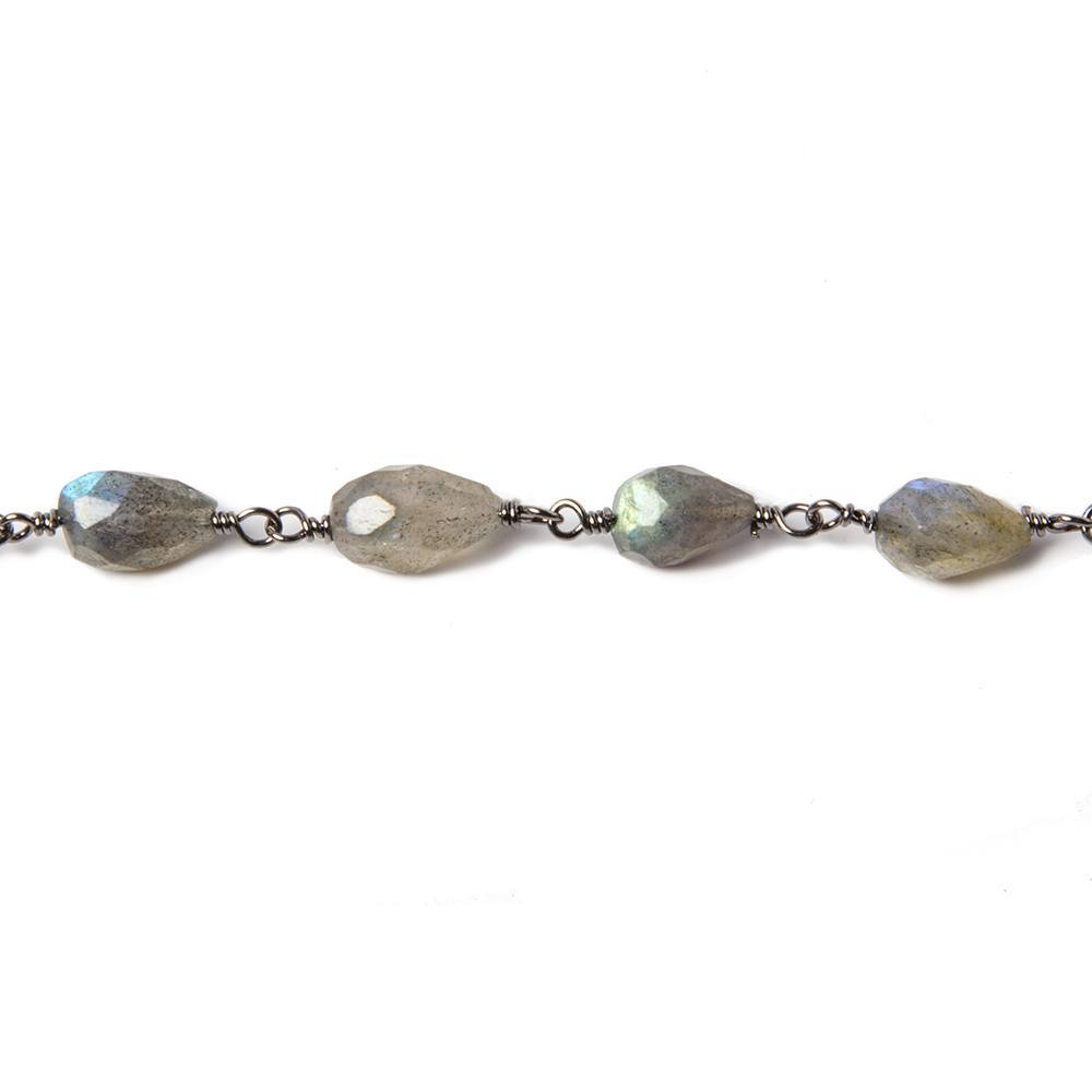 8x5-11x7mm Labradorite faceted marquise Black Gold Chain by the foot 20 pcs - Beadsofcambay.com