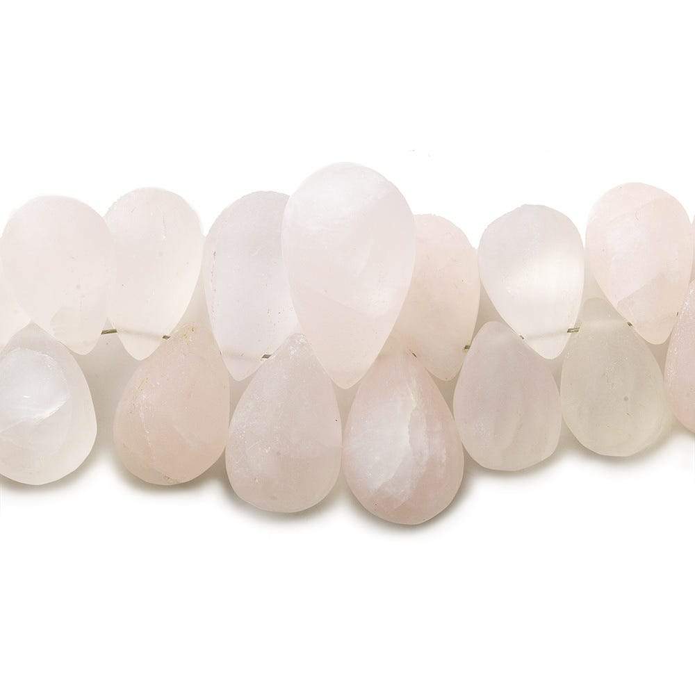 8x5-17x10mm Frosted Rose Quartz Plain Tear Drop 8 inch 59 pcs - Beadsofcambay.com