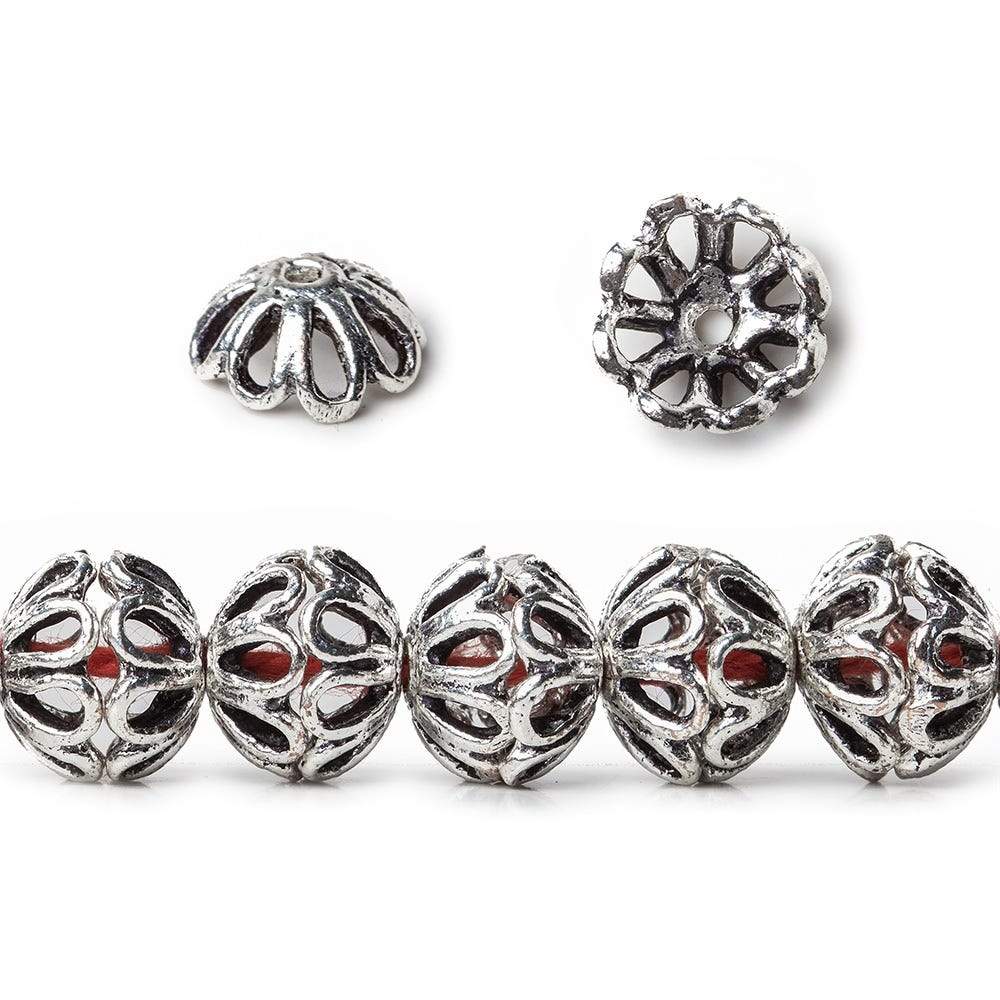 8x5mm Antiqued Sterling Silver Plated Copper Bead Cap 8 inch 62 beads - Beadsofcambay.com