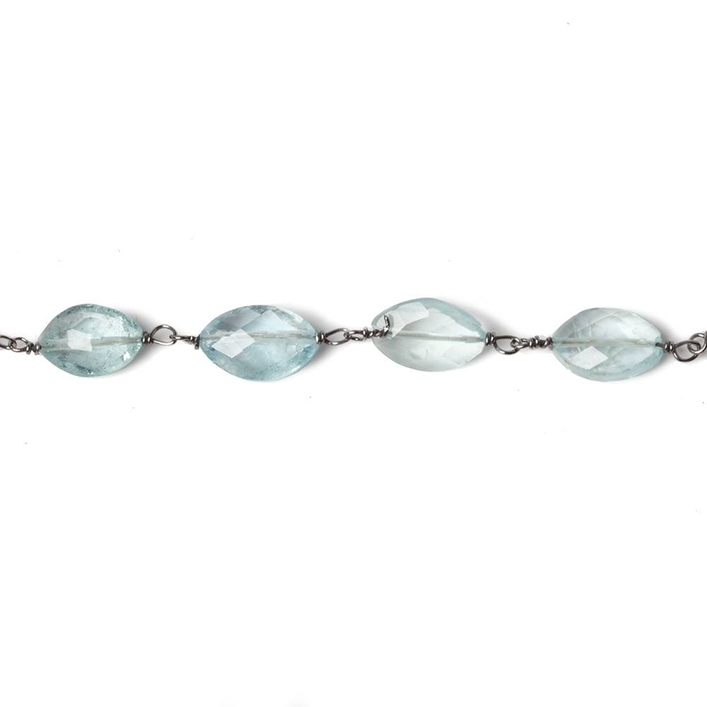 8x5mm Aquamarine faceted marquise Black Gold .925 Chain by the foot 24 beads - Beadsofcambay.com