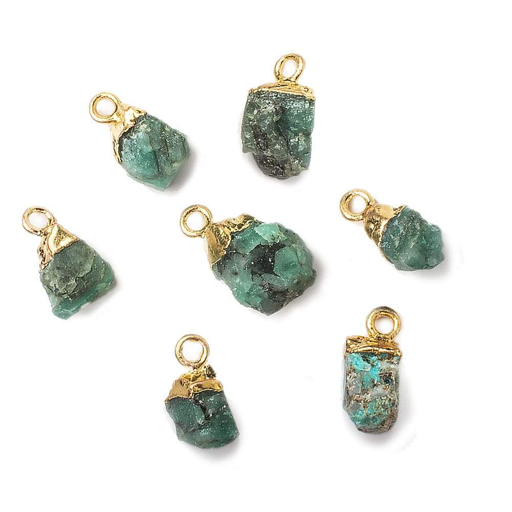 8x5mm Gold Leafed Brazilian Emerald Natural Crystal Focal Pendant 1 piece - Beadsofcambay.com