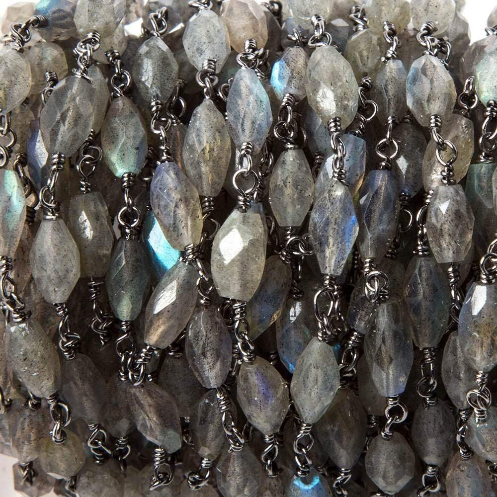 8x5mm Labradorite faceted marquise Black Gold Chain by the foot 21 pcs - Beadsofcambay.com
