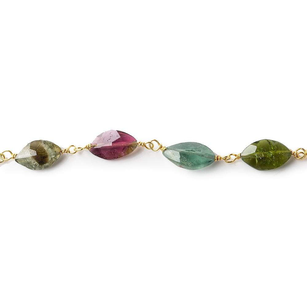 8x5mm Multi Color Tourmaline faceted marquise Vermeil Chain by the foot - Beadsofcambay.com