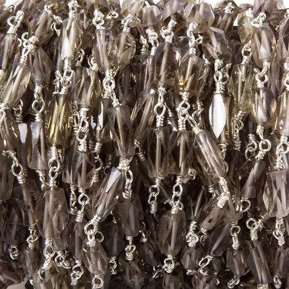 8x5mm Smoky Quartz faceted rectangle Silver Chain by the foot 20 pieces - Beadsofcambay.com