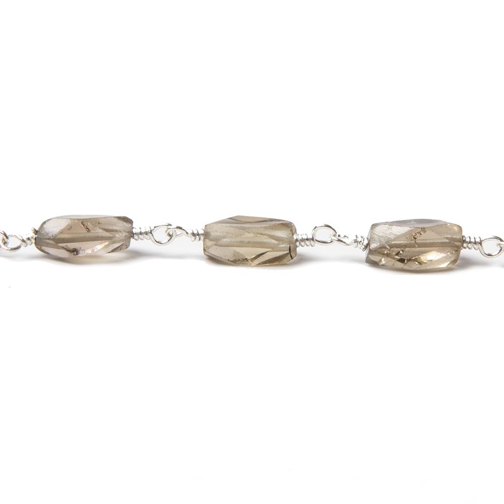 8x5mm Smoky Quartz faceted rectangle Silver Chain by the foot 20 pieces - Beadsofcambay.com